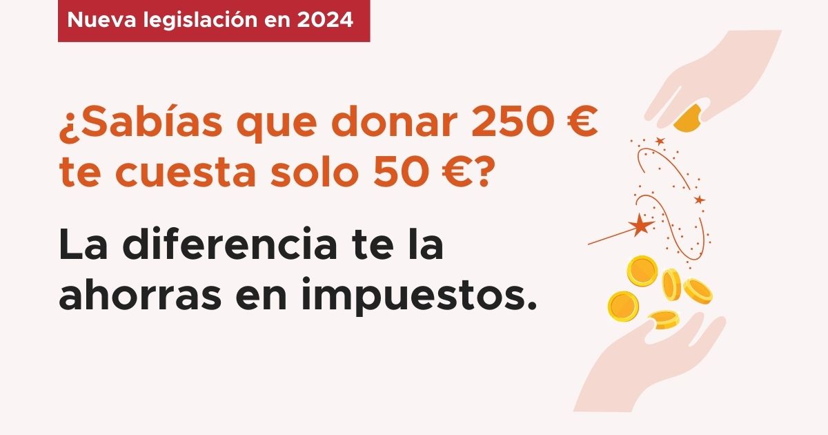 Mejora la deducción fiscal: donar 250 € cuesta solo 50 €