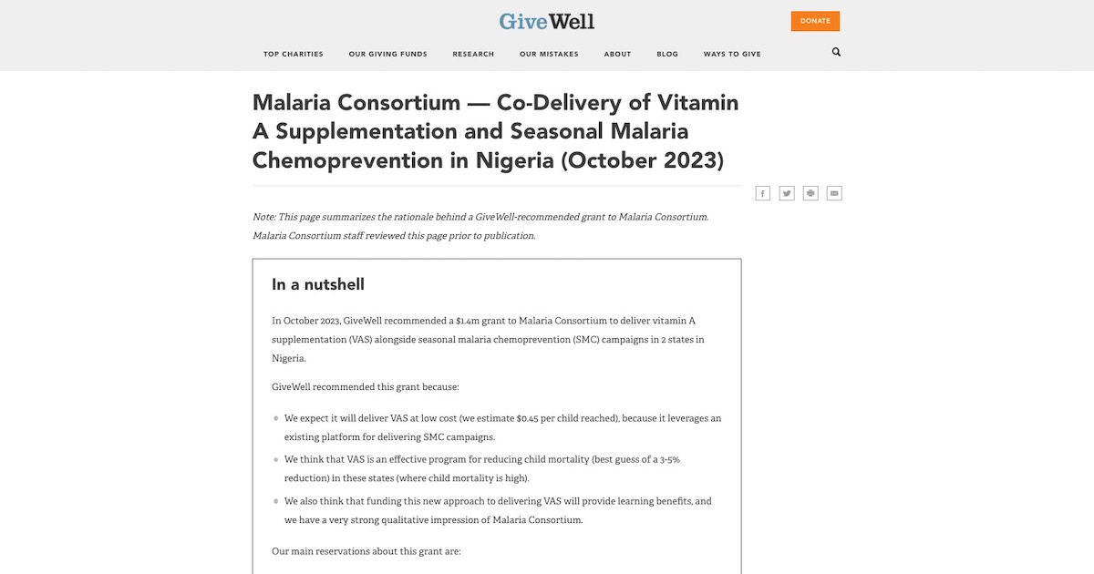 Medicación preventiva contra la malaria + suplementación de vitamina A: un enfoque prometedor