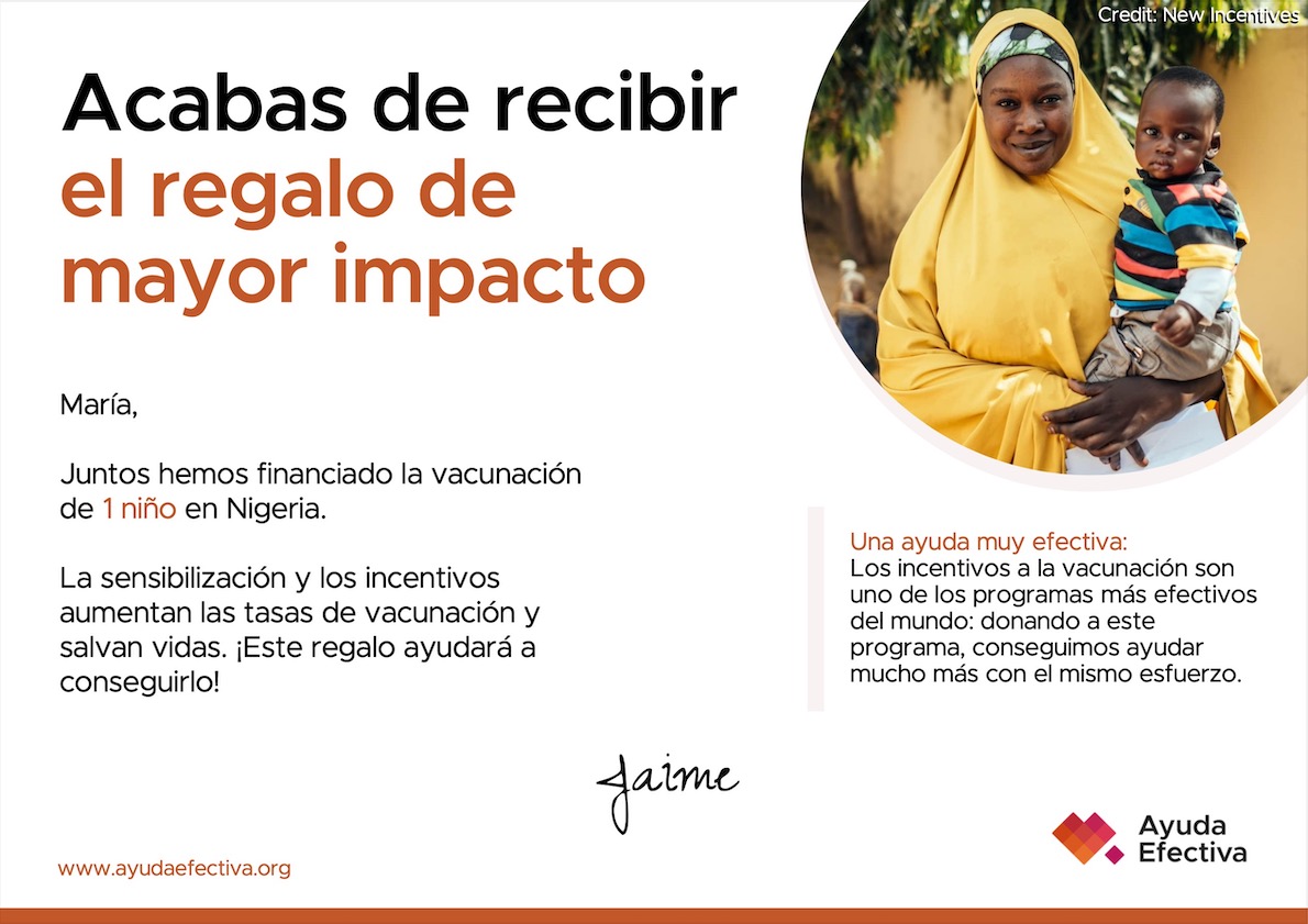 Ejemplo de tarjeta digital para incentivos a la vacunación