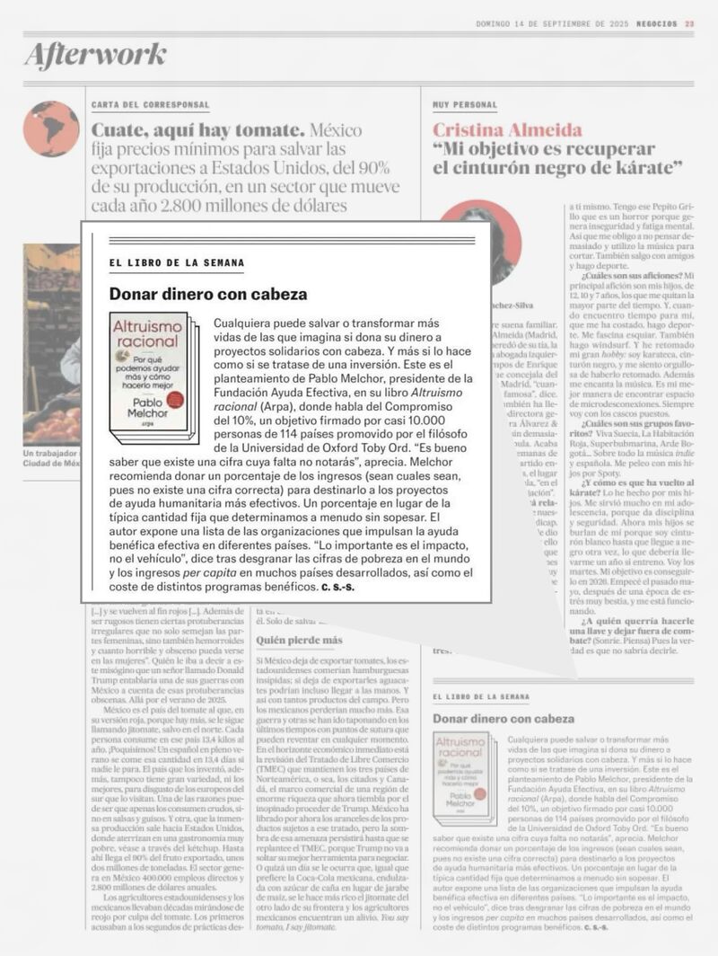 El País Negocios lo eligió el libro Altruismo racional «libro de la semana»