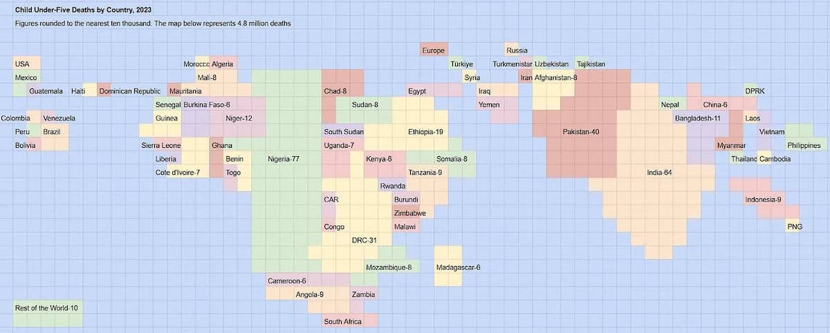 Mapa de mortalidad infantil por países