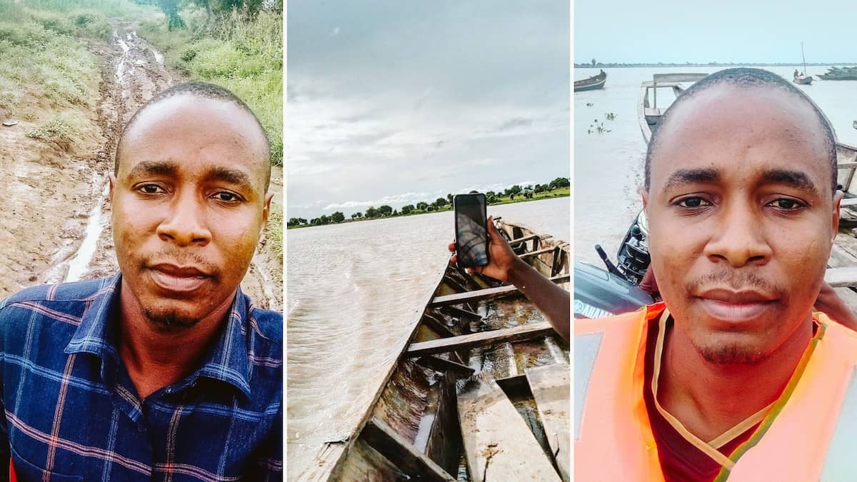 Sanusi en algunos de sus trayectos con caminos embarrados o en canoa.
