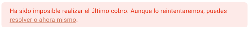 Mensaje de pago fallido